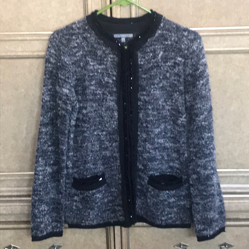 ANNE KLEIN SILK BLACK & GREY SWEATER - Picture 1 of 10